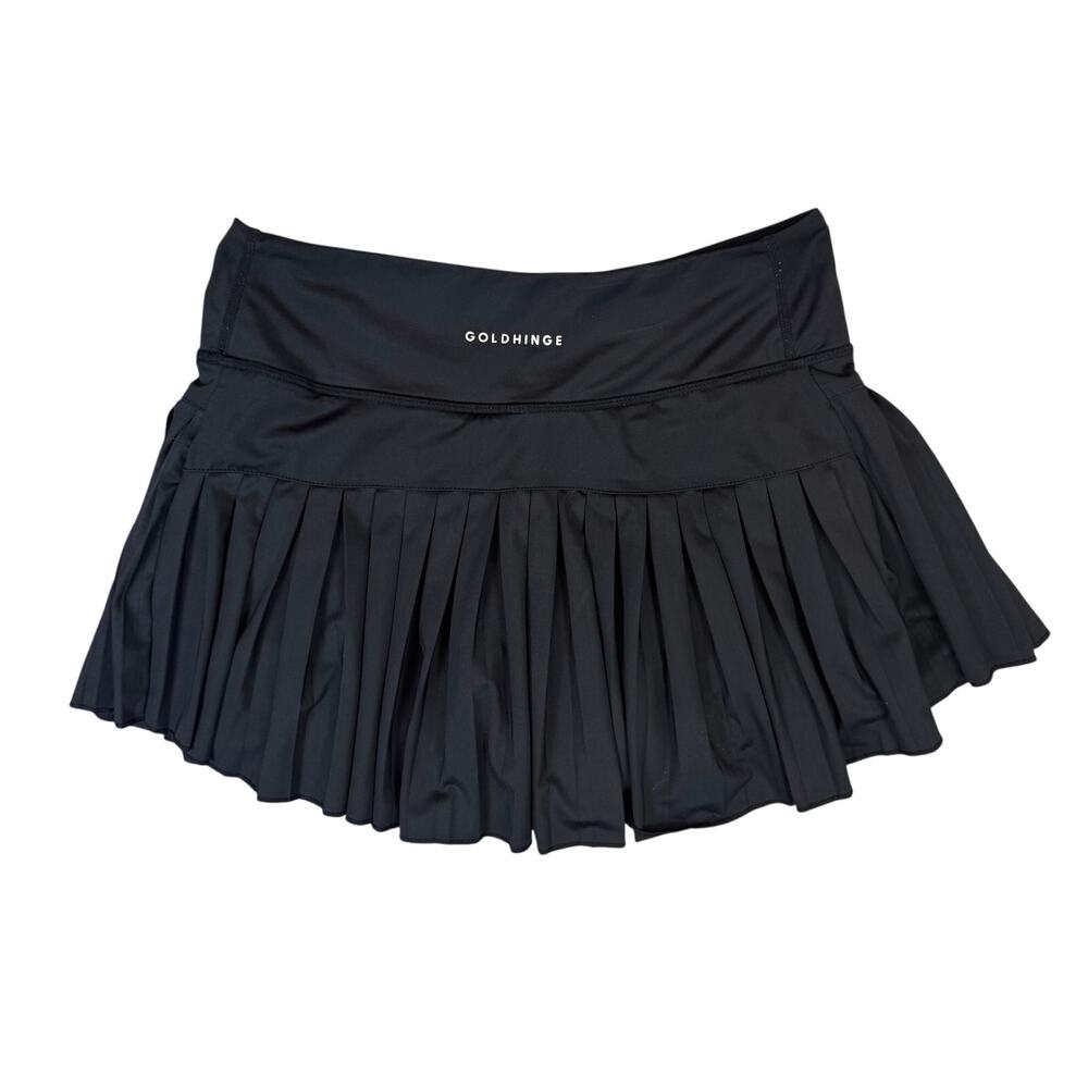 Gold Hinge Black Pleated Tennis Skirt Size Small Mini Skort Pockets Athletic Gym